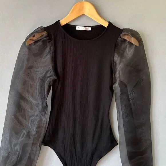 5 for $40 Blue Blush Bodysuit Top Blouse Shirt Size S Black - Picture 2 of 6